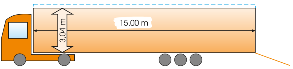 It is the drawing of a gigaliner with the two dimensions "length" and "height".